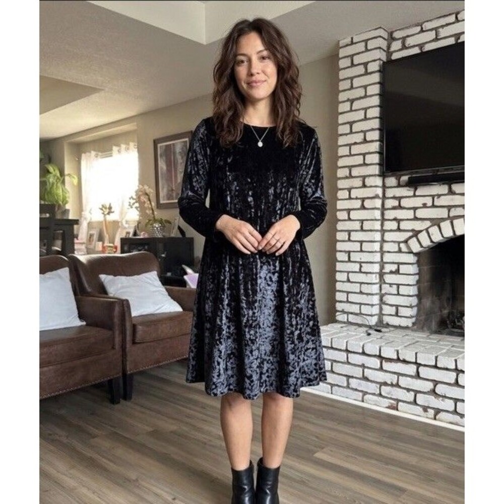 Rolla Coster M Black Crushed Velvet Dress L Swing Gothic 90s Dark Fairy Romantic
